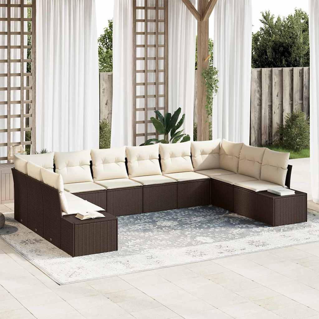 10 Gabalų Sodo Sofa Komplektas su Pagalvėlėmis Ruda Poli Rataninė