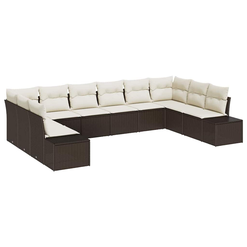 10-Piece Garden Sofa Set with Cushions Brown Poly Rattan