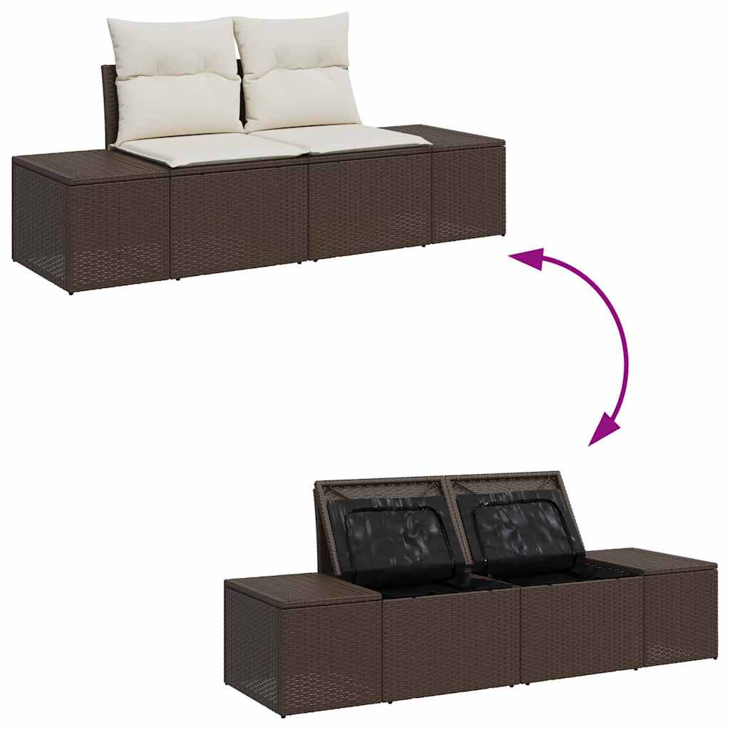 10 Gabalų Sodo Sofa Komplektas su Pagalvėlėmis Ruda Poli Rataninė