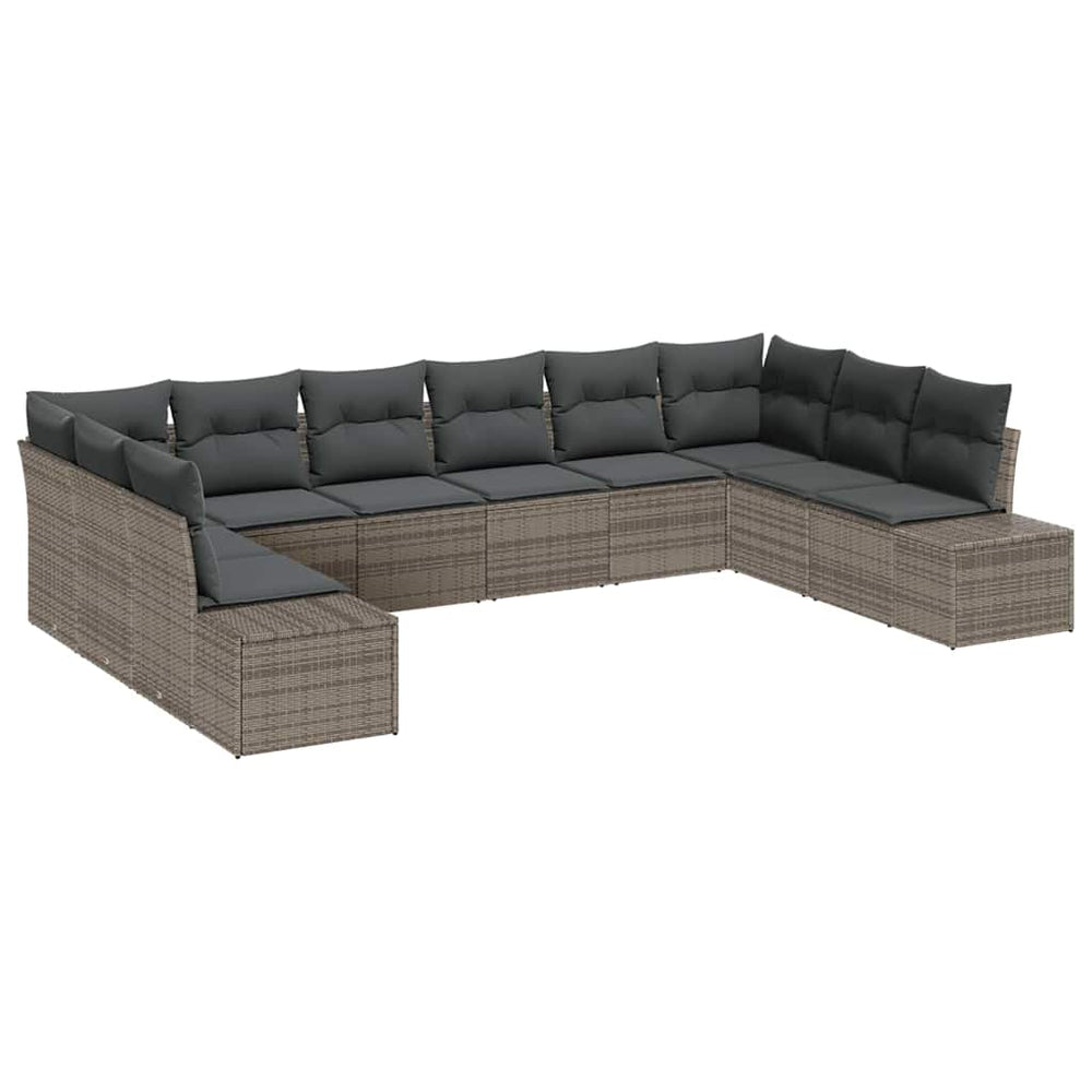 10-Piece Garden Sofa Set with Cushions Grey Poly Rattan