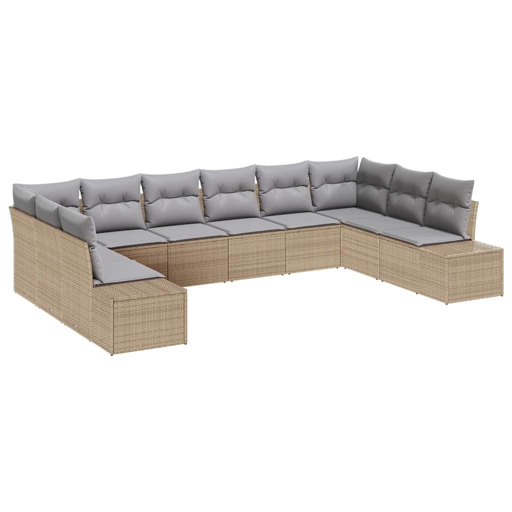 10 dalių sodo sofa rinkinys su pagalvėlėmis smėlio poli ratanui