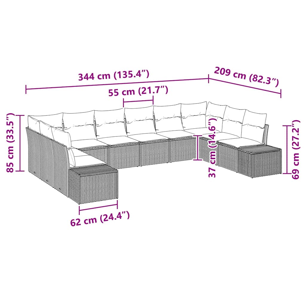 10 dalių sodo sofa rinkinys su pagalvėlėmis smėlio poli ratanui