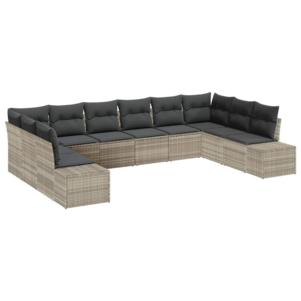 10-piece garden sofa set with cushions, light grey, poly rattan