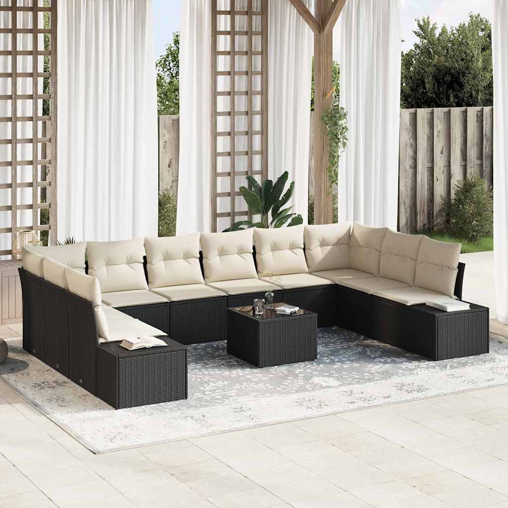 10 dalių sodo sofa komplektas su pagalvėmis iš rudo poliratanas