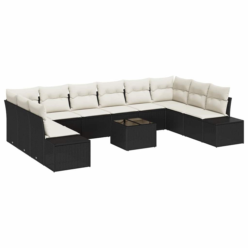 10-piece garden sofa set with cushions in brown poly rattan