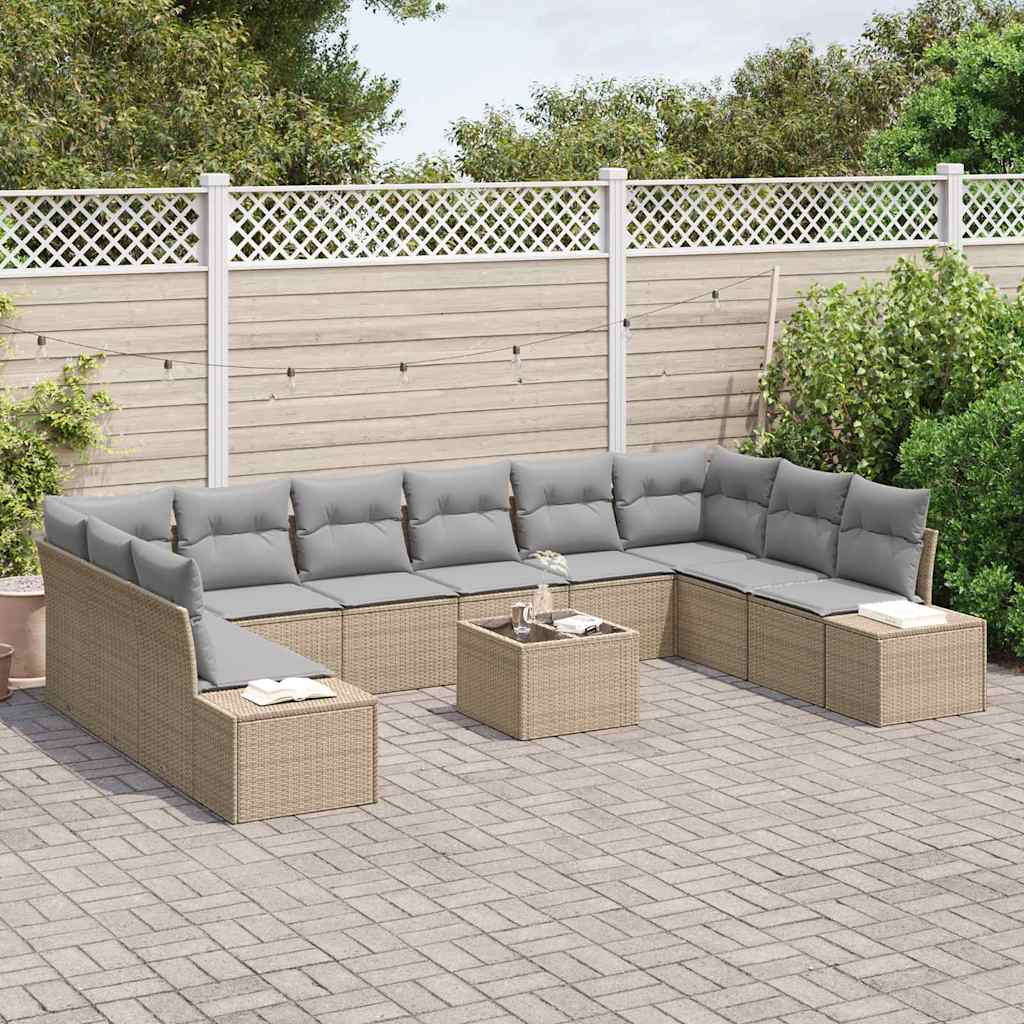 11 dalių Sodo sofa rinkinys su pagalvėmis juoda poliratanas
