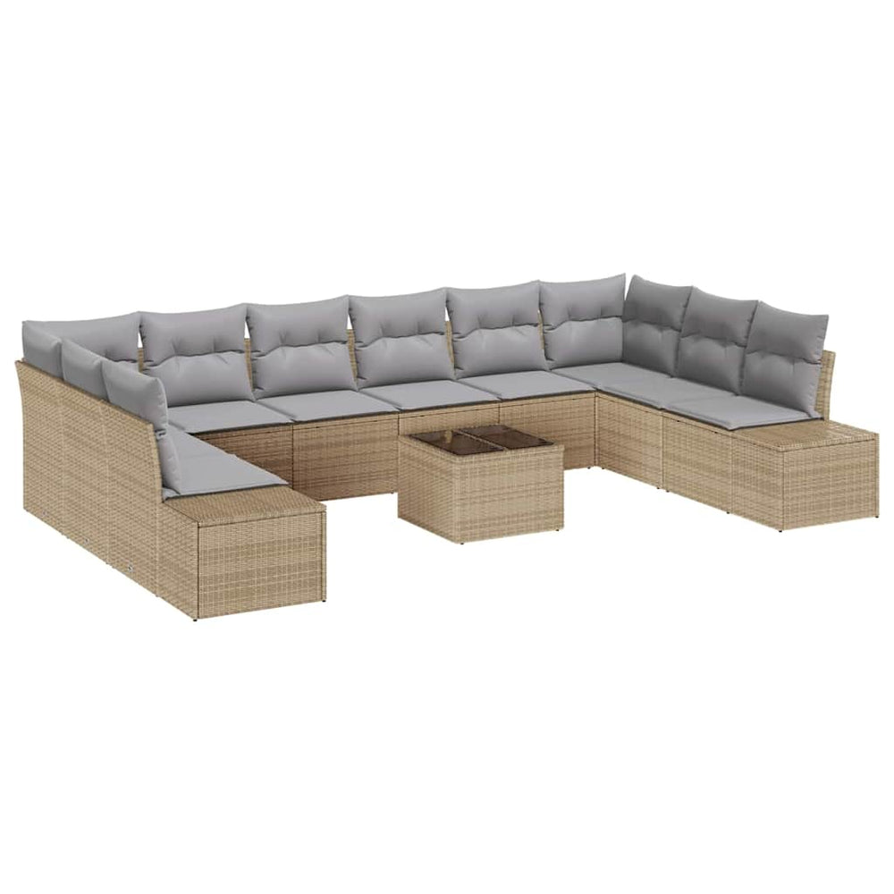 11-piece Garden sofa set with cushions black poly rattan