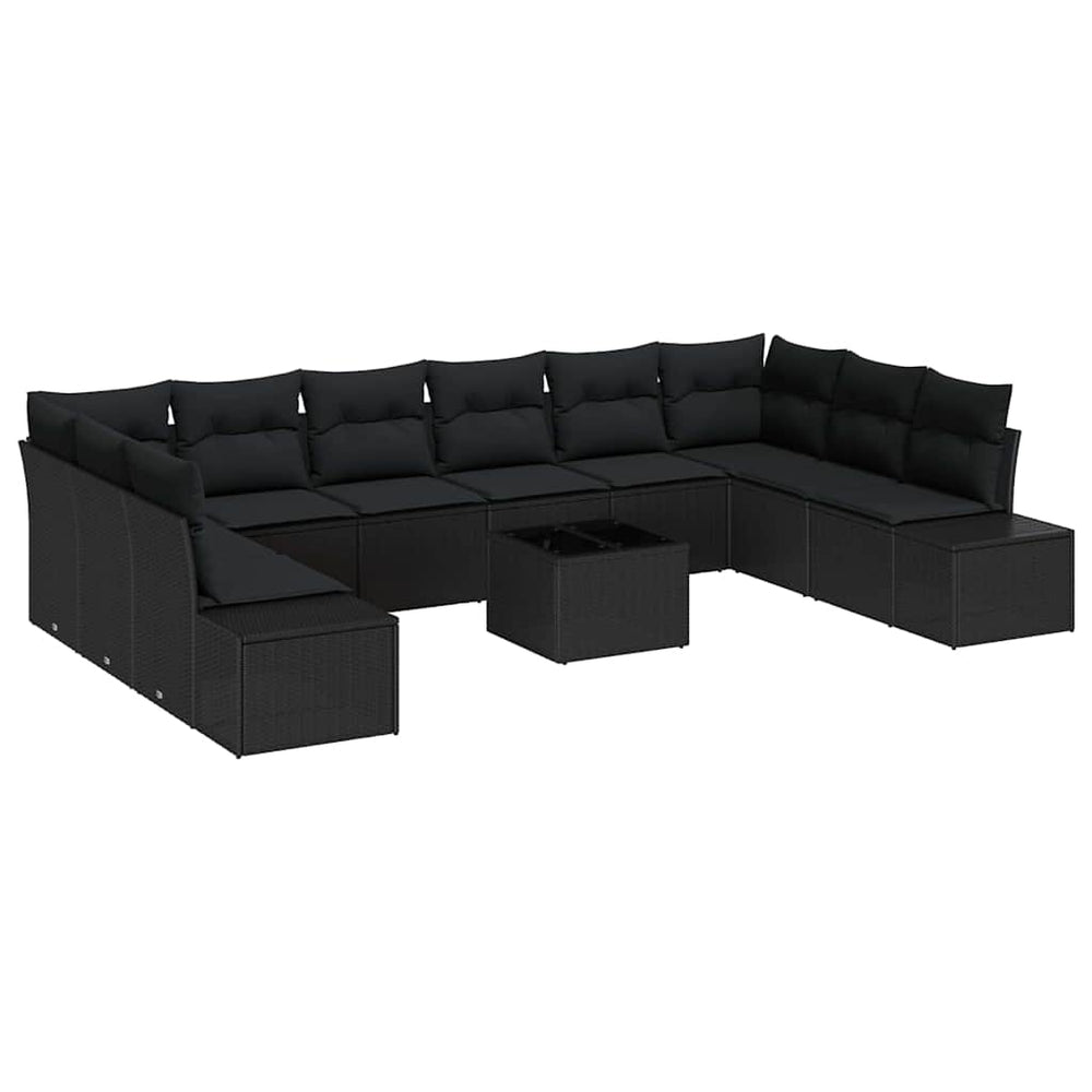 11-piece garden sofa set with cushions, sand-coloured poly rattan
