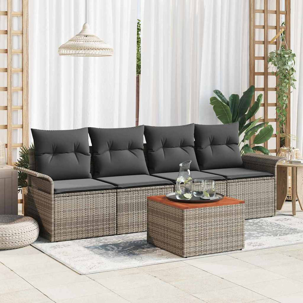5 dalių sodo sofa komplektas su pilkomis pagalvėmis poli ratanas akacija