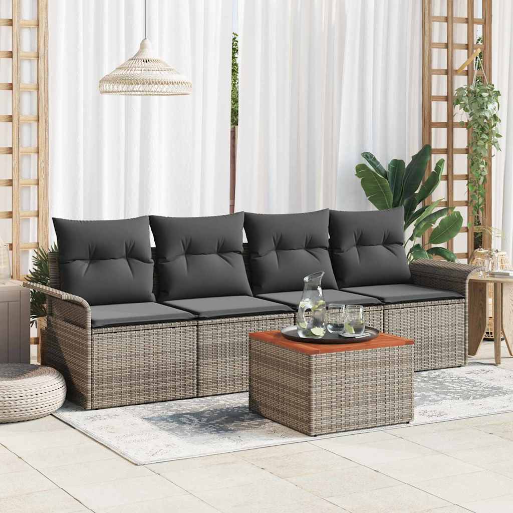 5 dalių sodo sofa komplektas su pilkomis pagalvėmis poli ratanas akacija