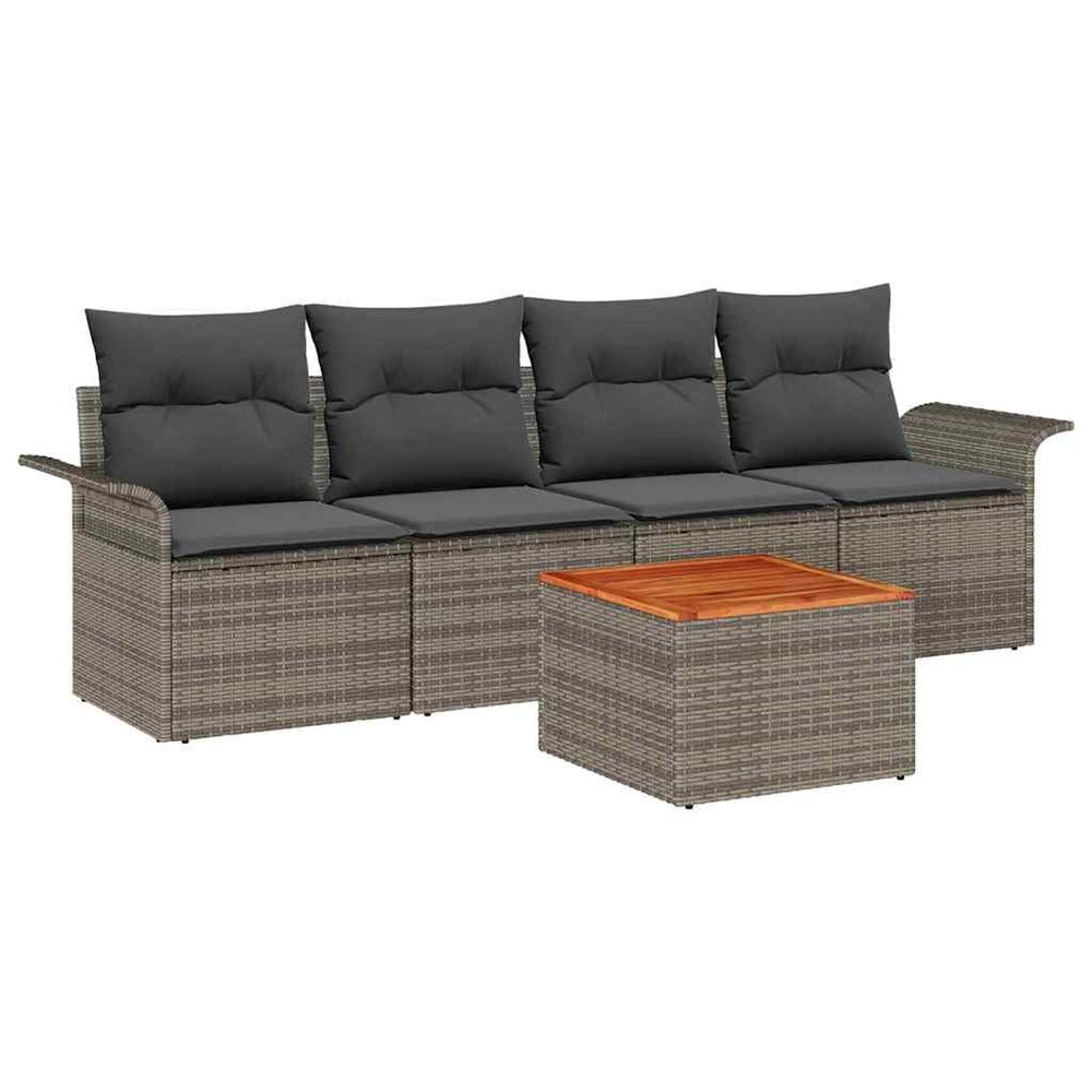 5 dalių sodo sofa komplektas su pilkomis pagalvėmis poli ratanas akacija