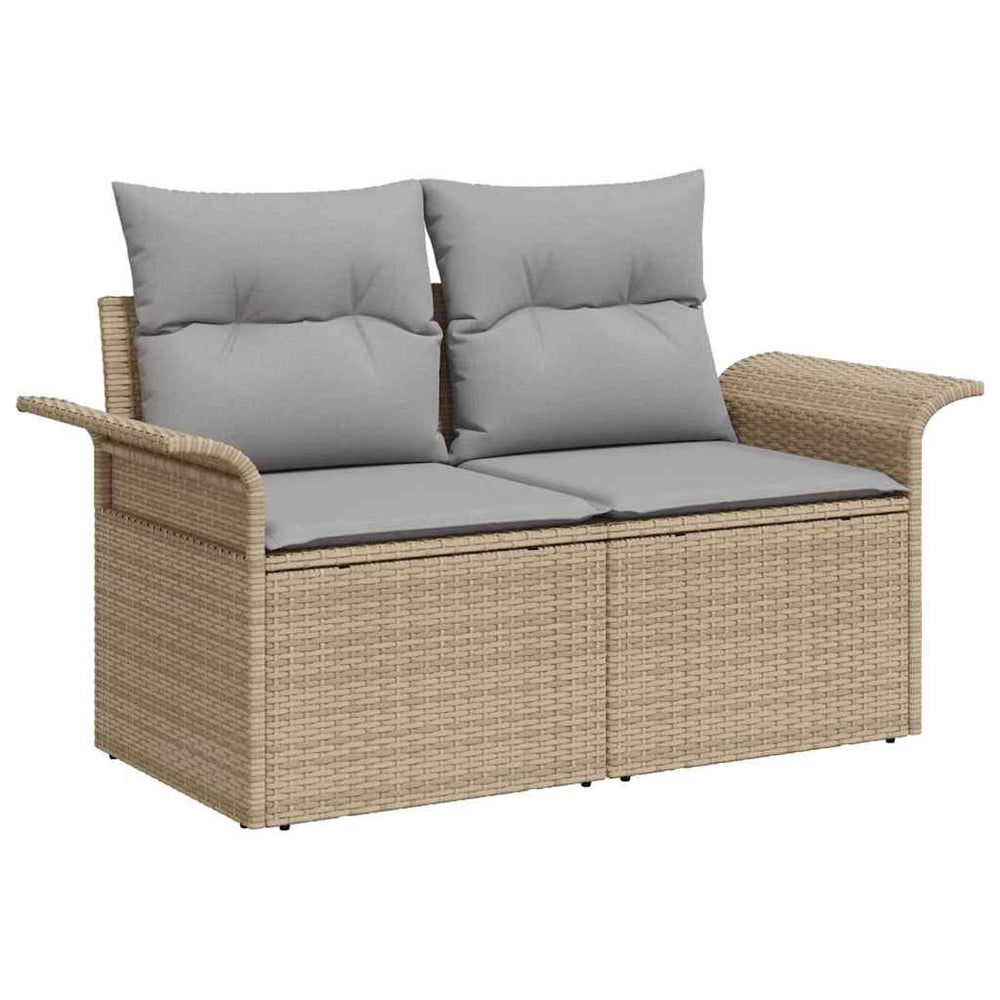 5 Piece Garden Sofa Set with Cushions Beige Poly Rattan Acacia
