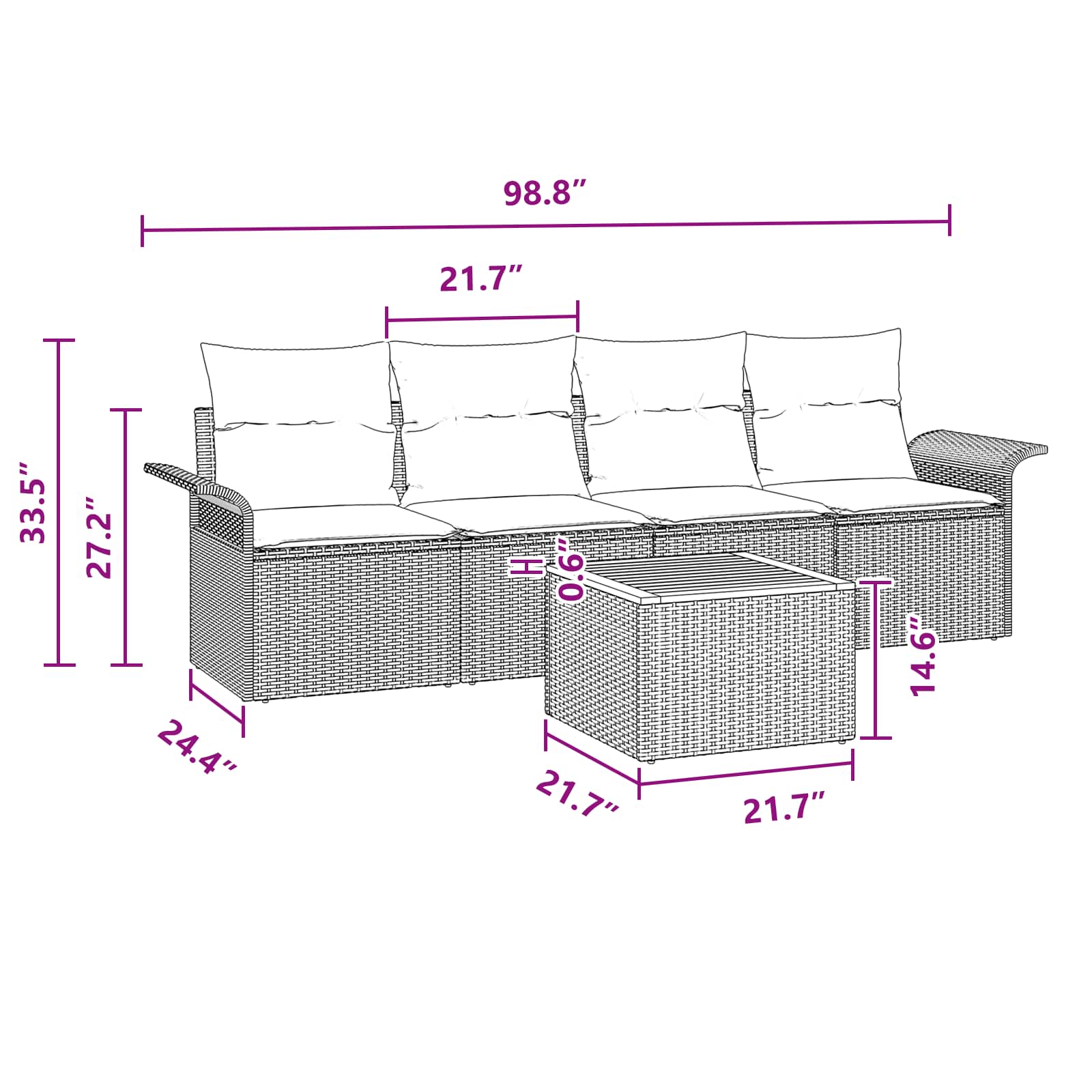 Sodo Sofų Rinkinys 5 pcs Juoda ir turkio poliratanas