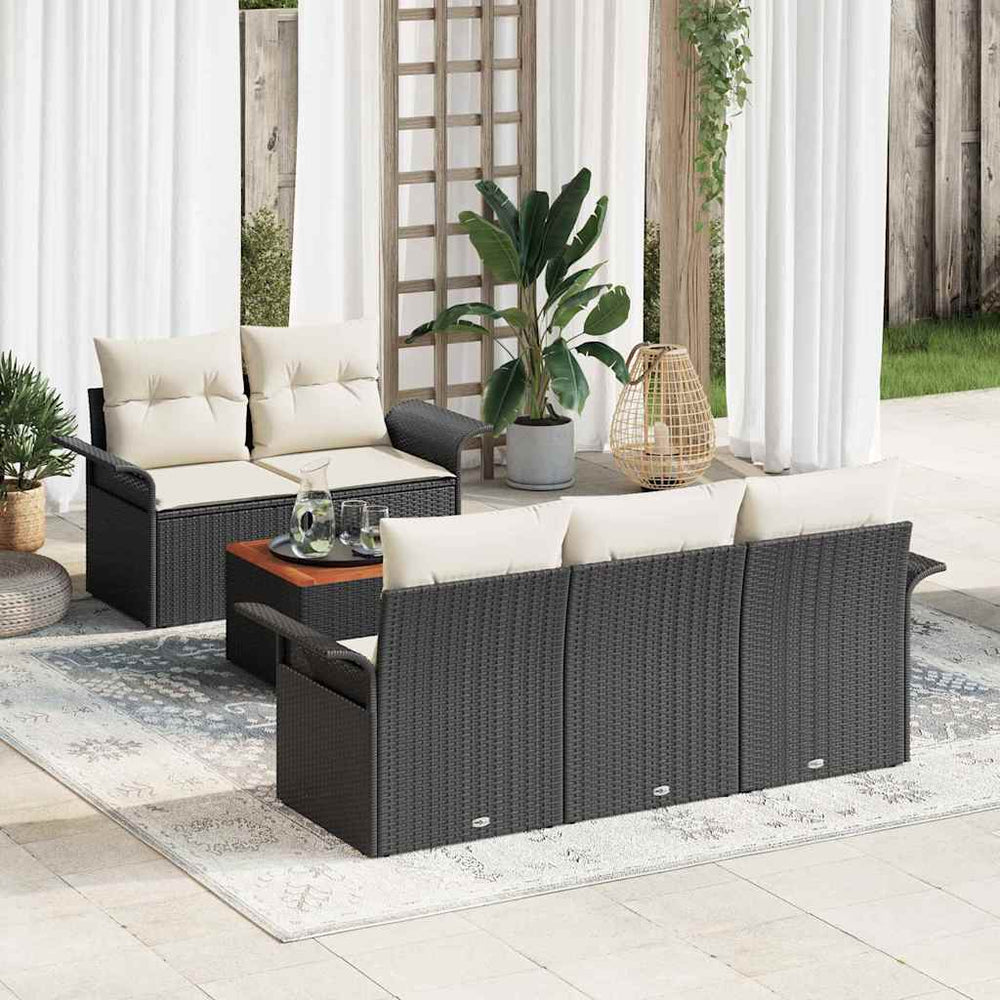 6 Dalių Sodo Sofa Rinkinys su Pagalvėmis Juoda Poli Ratanas Akacija