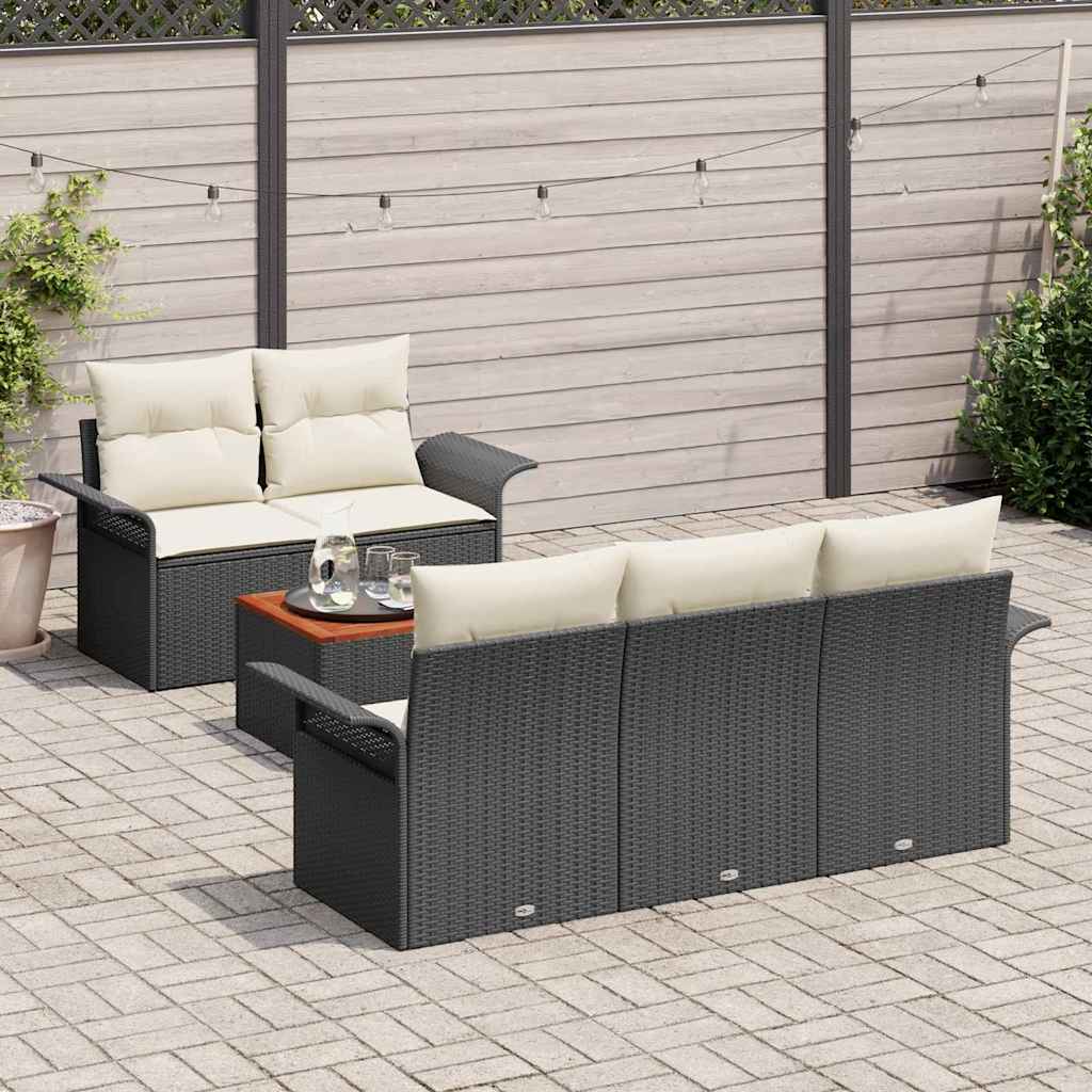 6 Dalių Sodo Sofa Rinkinys su Pagalvėmis Juoda Poli Ratanas Akacija