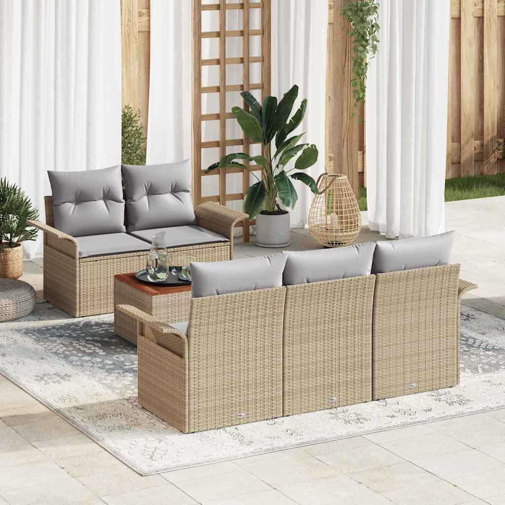 6 Dalių Sodo Sofa Komplektas Su Pagalvėmis Smėlis Poli Ratanas Akacija