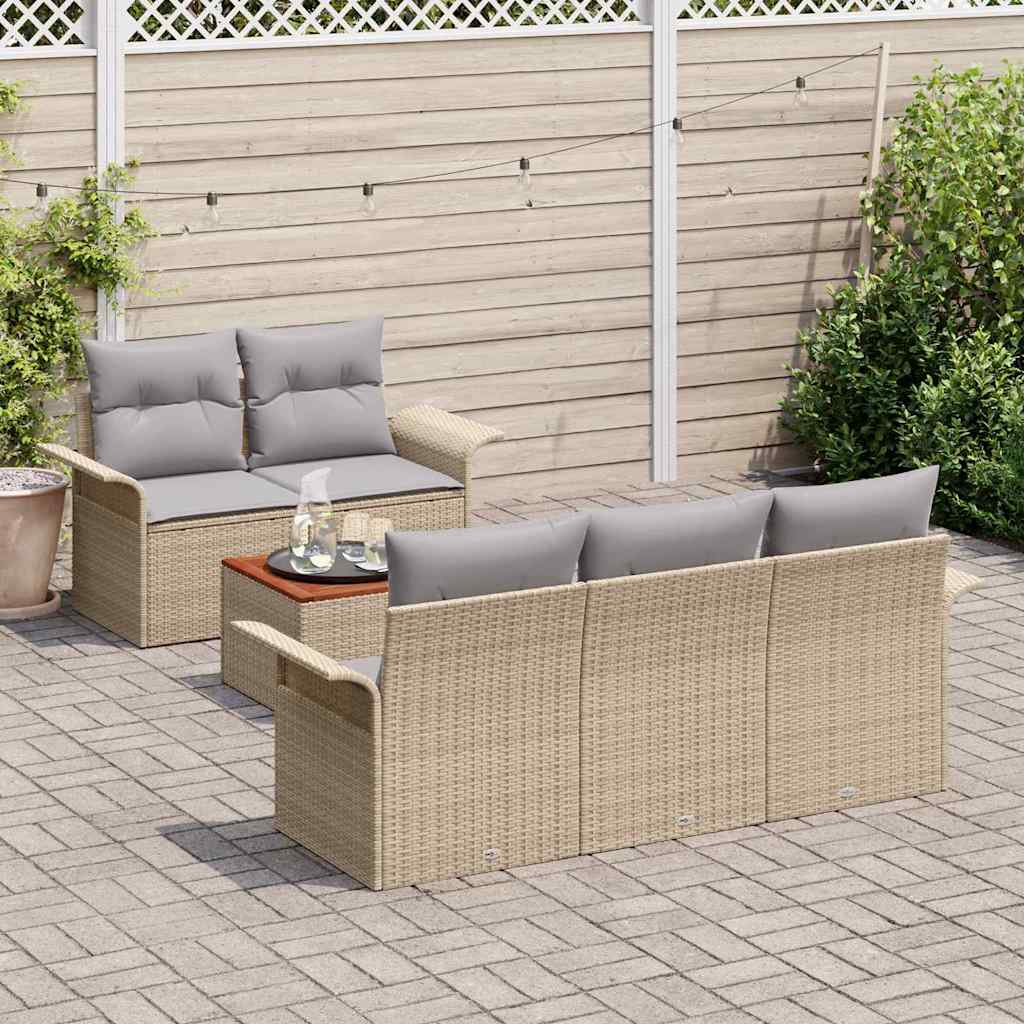 6 Dalių Sodo Sofa Komplektas Su Pagalvėmis Smėlis Poli Ratanas Akacija