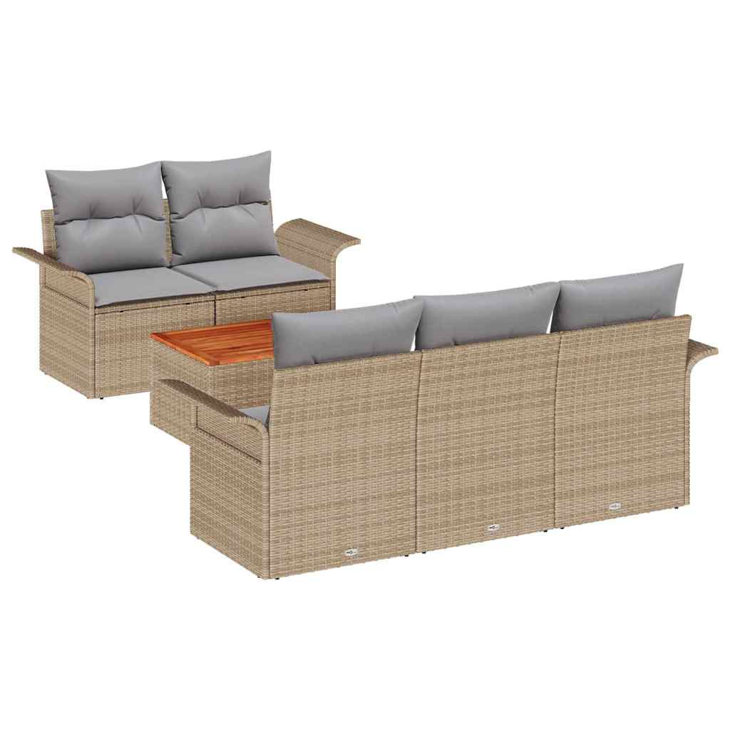 6 Dalių Sodo Sofa Komplektas Su Pagalvėmis Smėlis Poli Ratanas Akacija