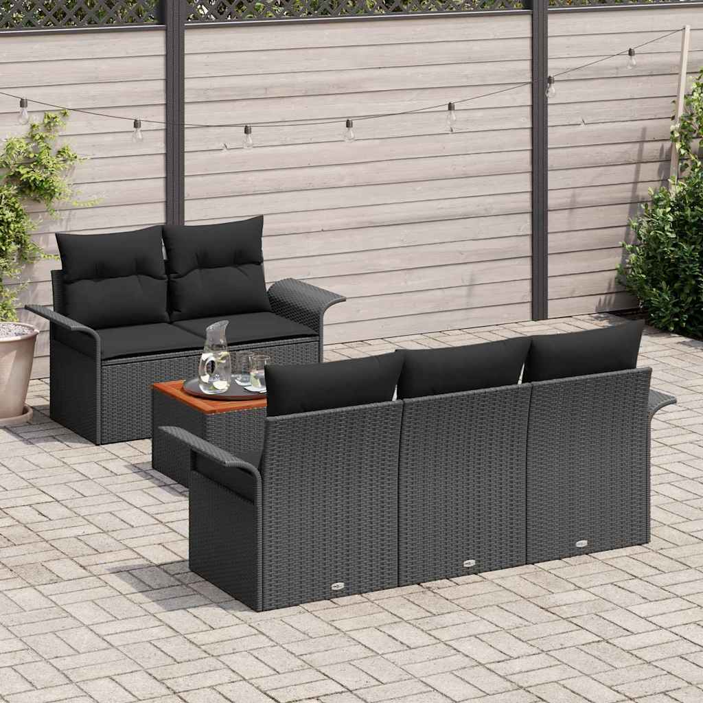 6 Dalių Sodo Sofa Rinkinys su Pagalvėlėmis Juoda Poli Ratanas Akacija