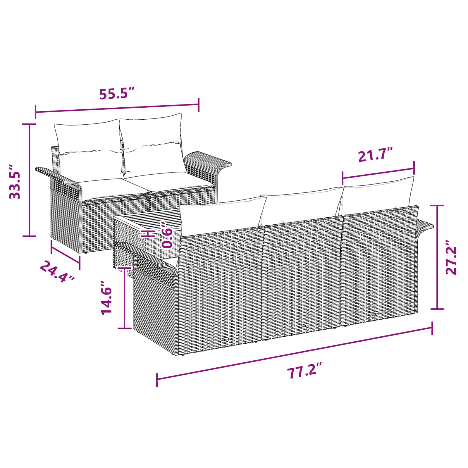 Sodo Sofų Rinkinys 6 pcs Juoda ir turkio poliratanas