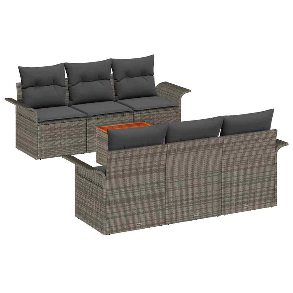 7 dalių sodo sofa su pagalvėmis pilkas poli ratanas akacija