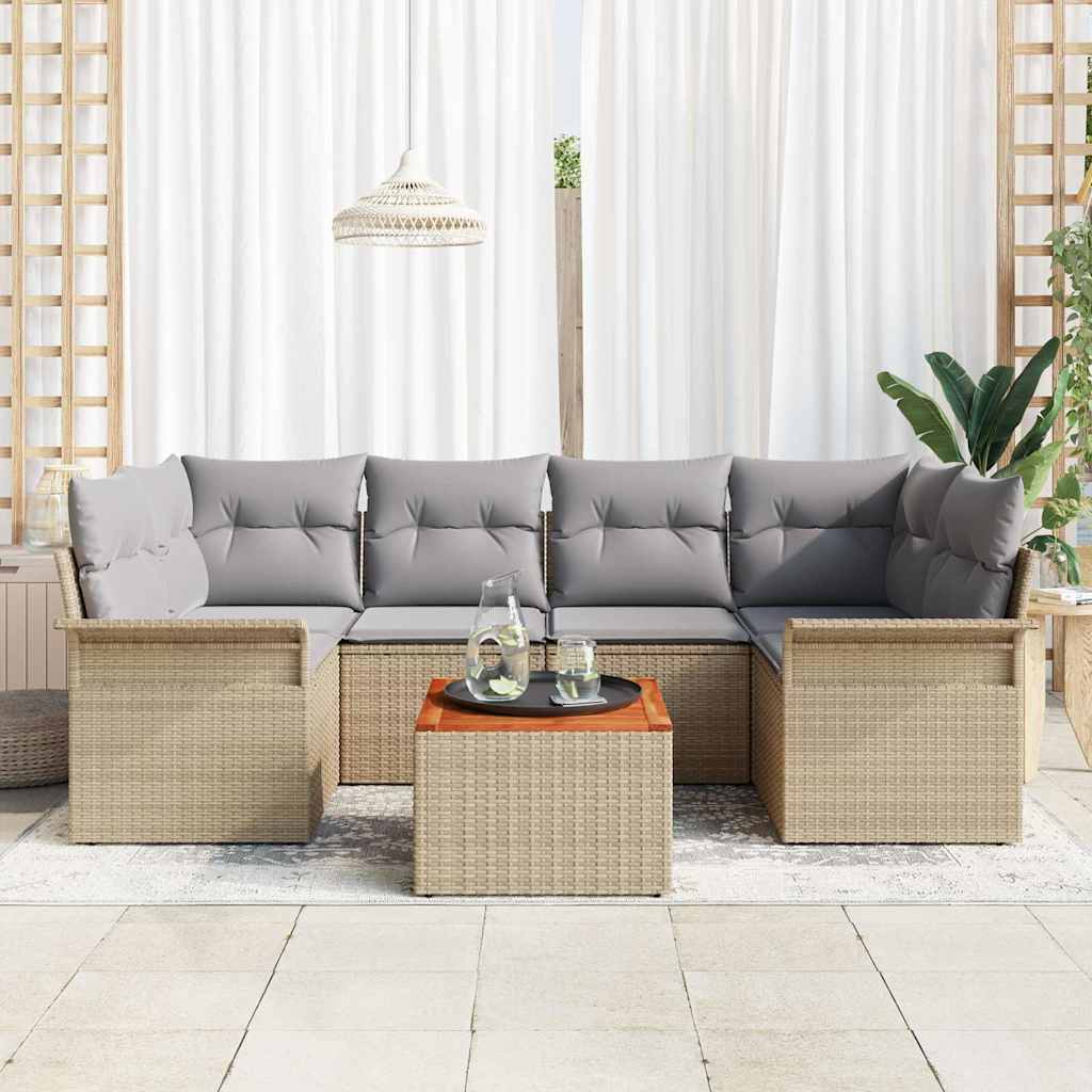 7 dalių sodo sofa rinkinys su pagalvėlėmis smėlio poli rattan akacija