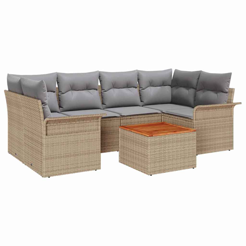 7 dalių sodo sofa rinkinys su pagalvėlėmis smėlio poli rattan akacija
