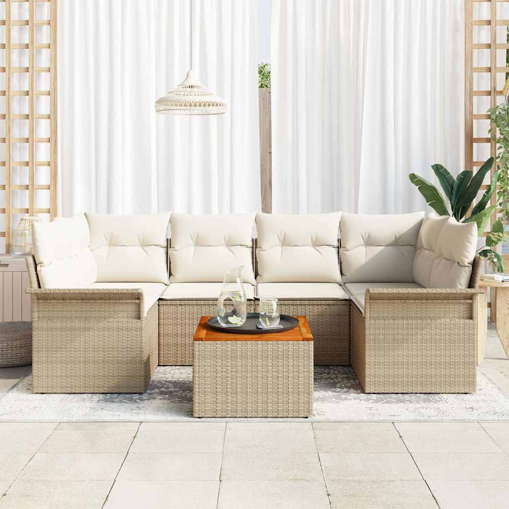 Sodo Sofų Rinkinys su pagalve 7 pcs Bežinė ir kreminė