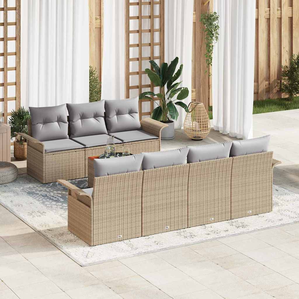 8-Piece Garden Sofa Set with Cushions Sand Poly Rattan Acacia