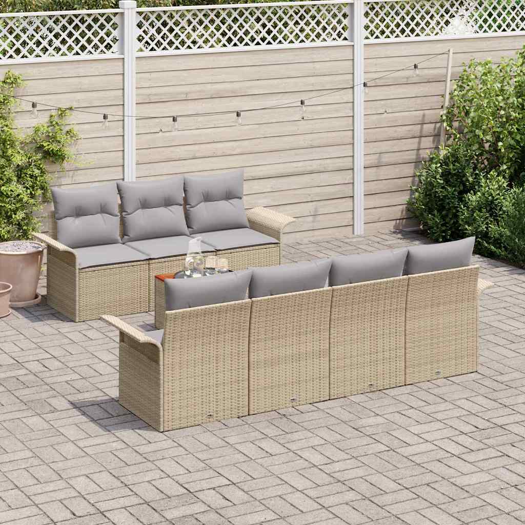 8-Piece Garden Sofa Set with Cushions Sand Poly Rattan Acacia
