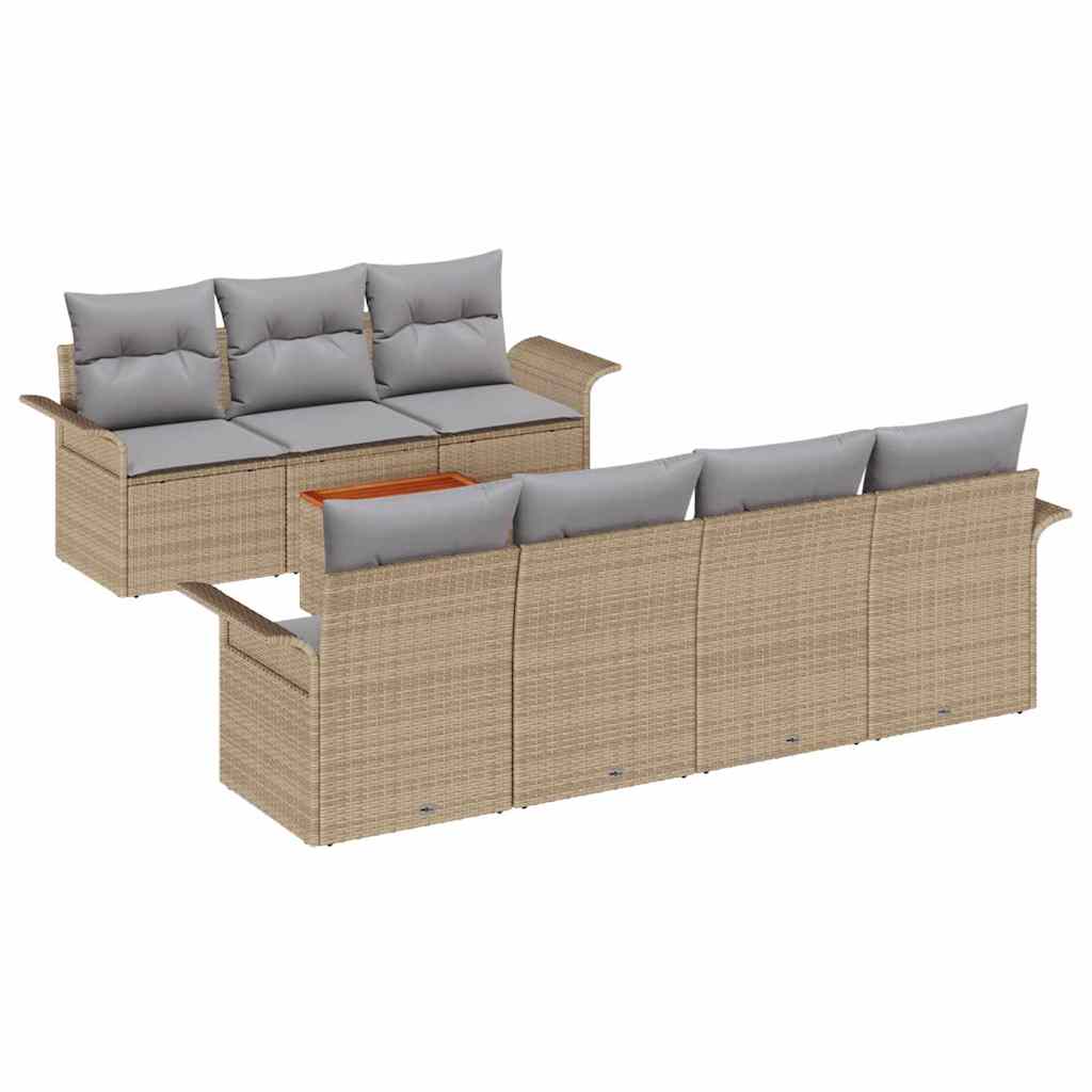 8-Piece Garden Sofa Set with Cushions Sand Poly Rattan Acacia