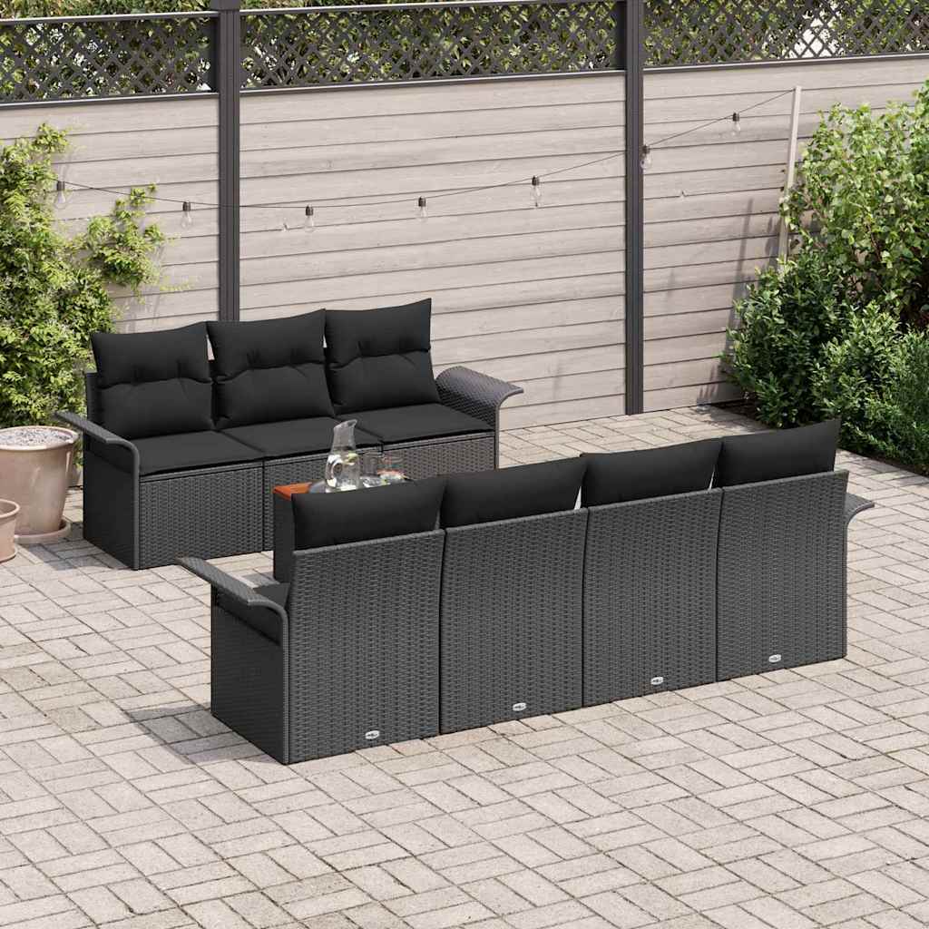 8 dalių sodo sofa komplektas su pagalvėlėmis Juodas Poli Ratanas Akacijos