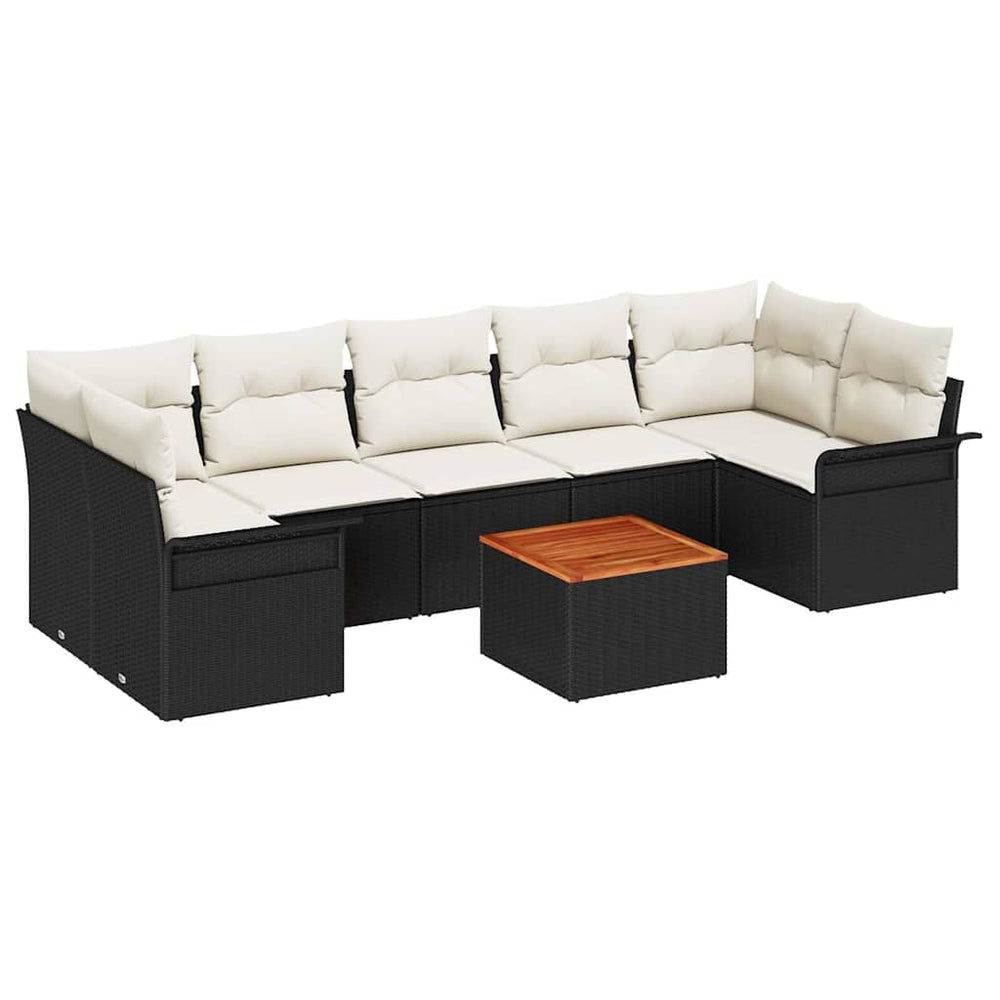 8-Piece Garden Sofa Set with Cushions Black Poly Rattan Acacia