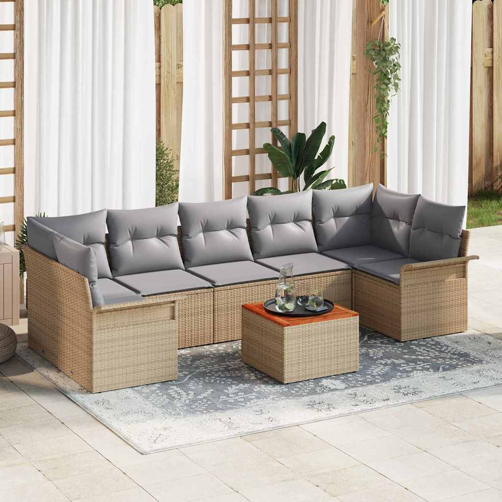 8 dalių sodo sofas komplektas su pagalvėlėmis smėlio poli ratanas akacija