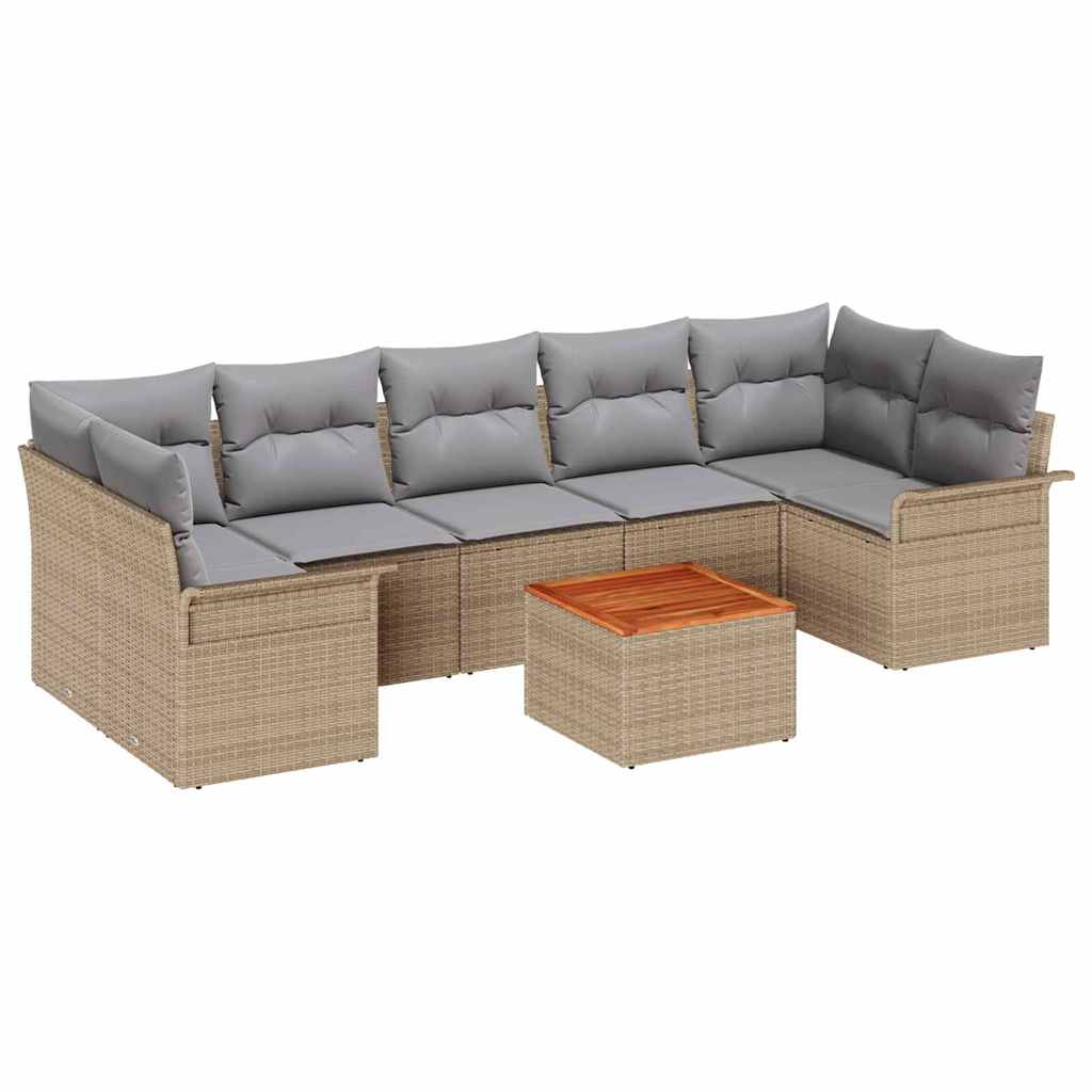 8 dalių sodo sofas komplektas su pagalvėlėmis smėlio poli ratanas akacija