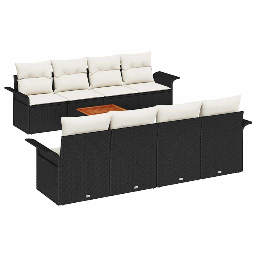 9 dalių sodo sofa rinkinys su pagalvėmis Juodas Poliratanas Akacija