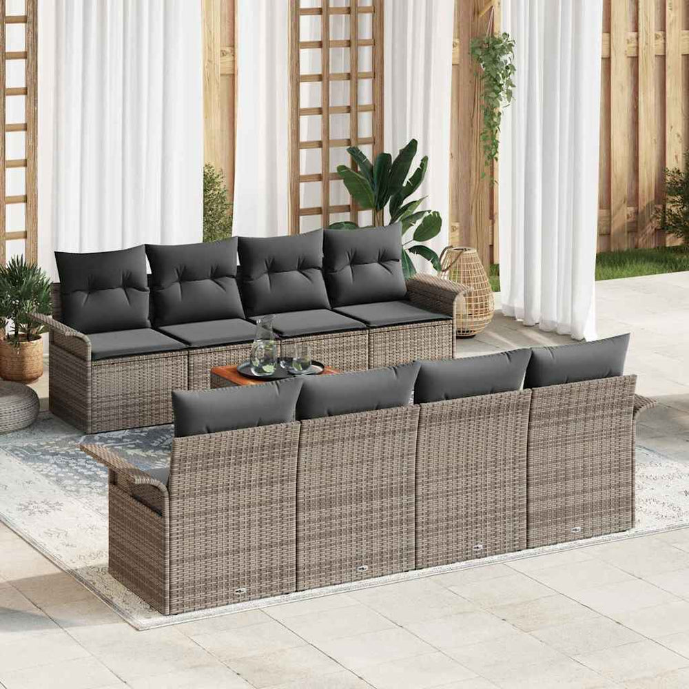 9 Dalių Sodo Sofa Rinkinys su Pagalvėlėmis Pilkas Poli Ratanas Akacijos