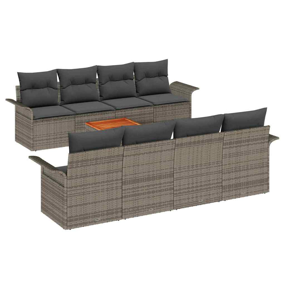 9-Piece Garden Sofa Set with Cushions Grey Poly Rattan Acacia