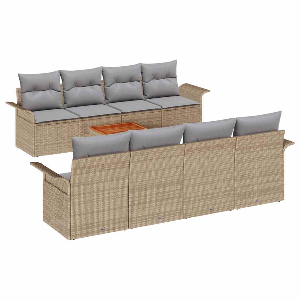 9-Piece Garden Sofa Set with Cushions Light Brown Poly Rattan Acacia