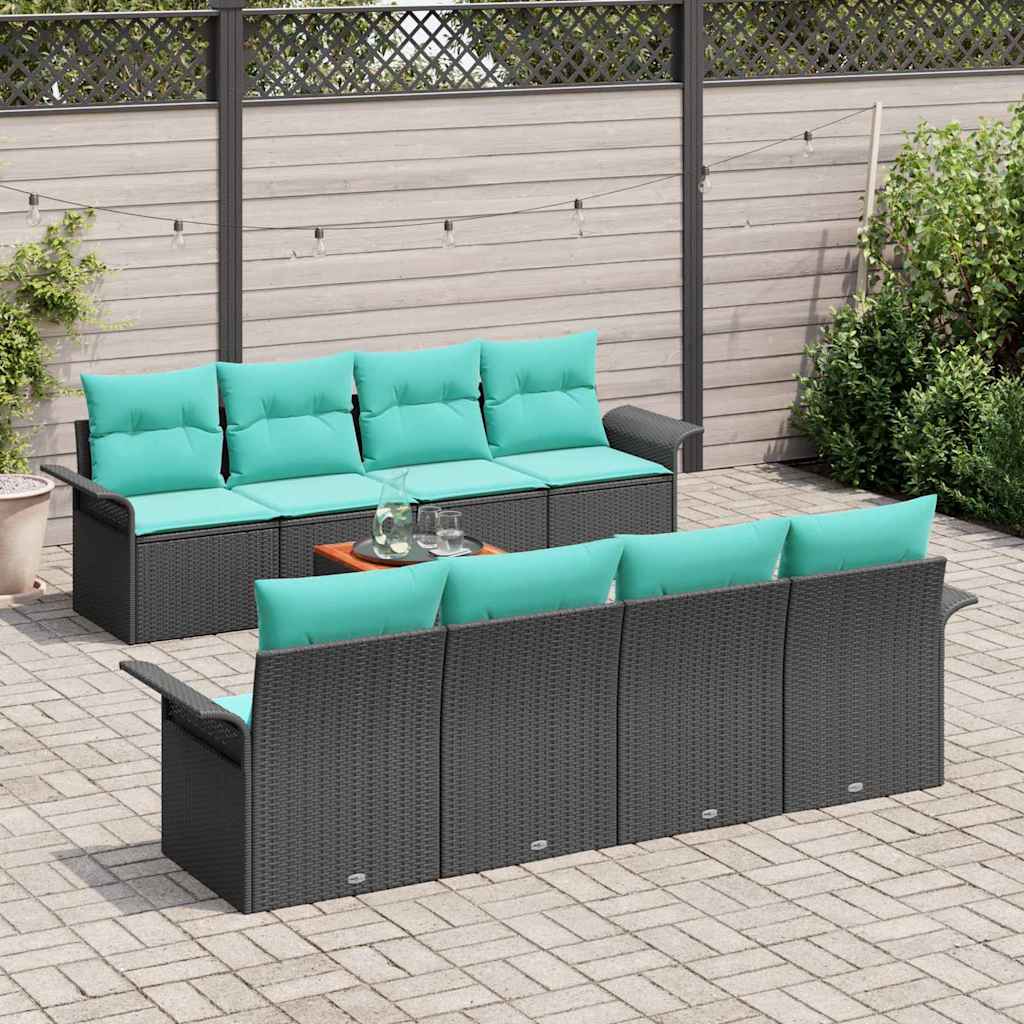 Sodo Sofų Rinkinys 9 pcs Juoda ir turkio poliratanas
