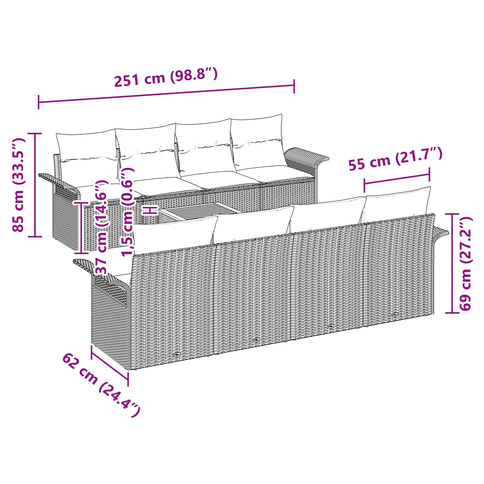 Sodo Sofų Rinkinys 9 pcs Juoda ir turkio poliratanas