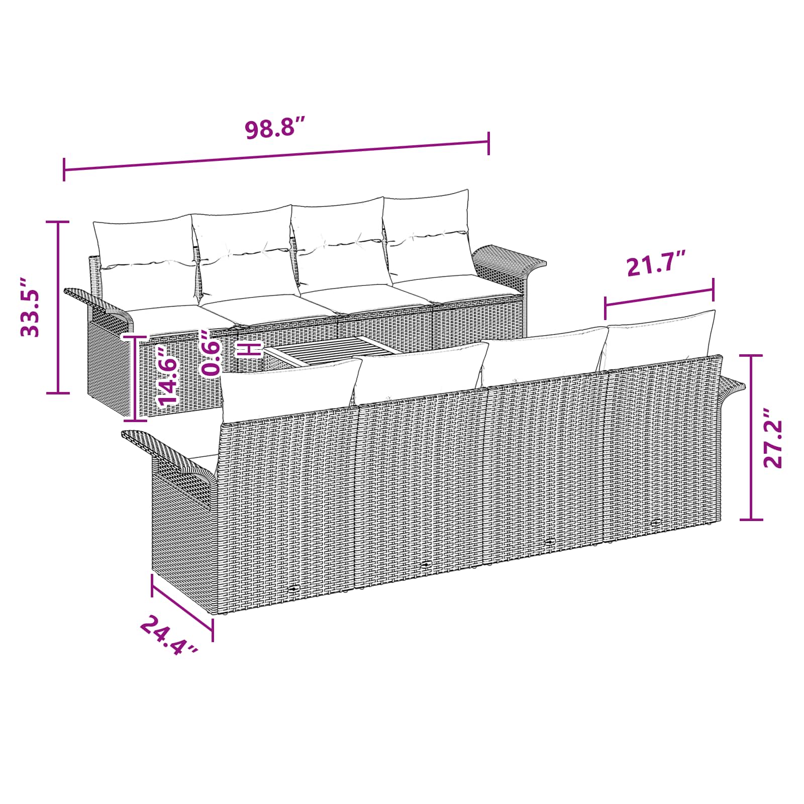 Sodo Sofų Rinkinys 9 pcs Juoda ir turkio poliratanas