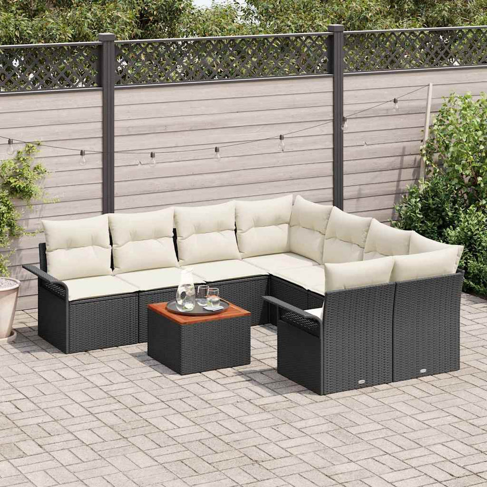 9 dalių sodo sofa komplektas su pagalvėlėmis juodas poliratanas akacijų