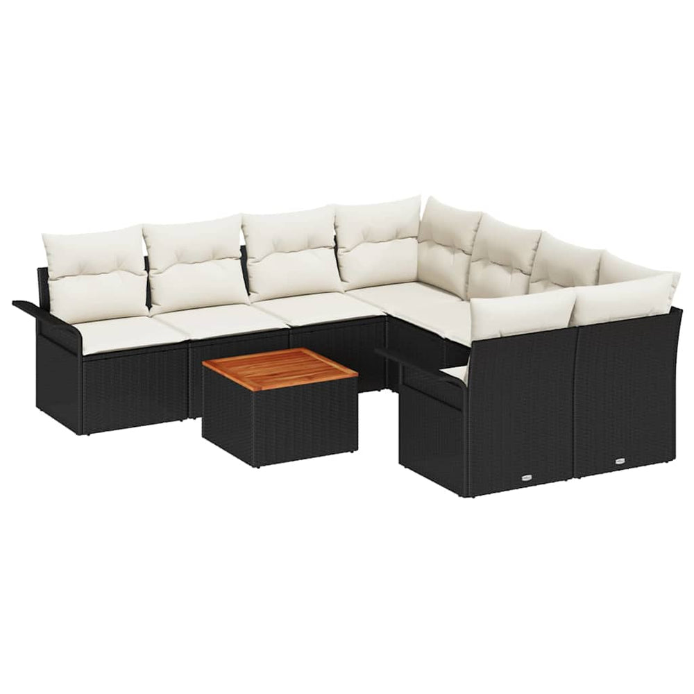 9 dalių sodo sofa komplektas su pagalvėlėmis juodas poliratanas akacijų