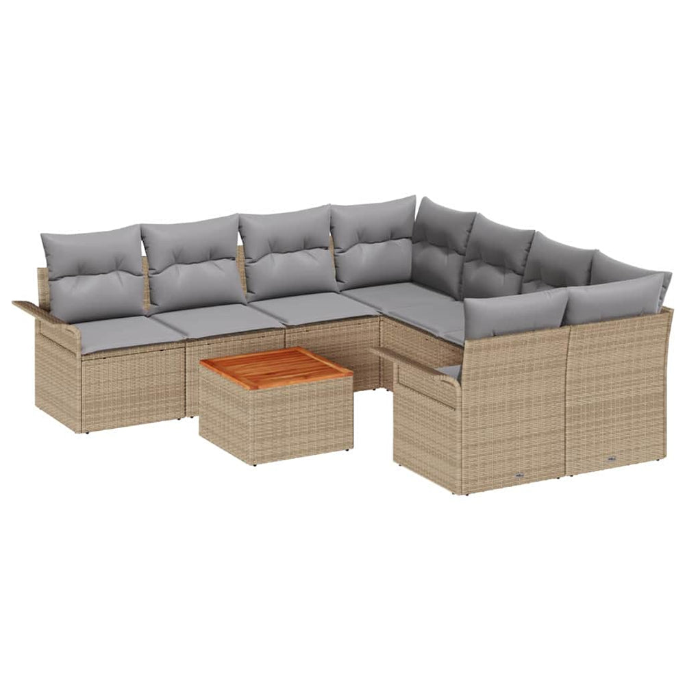 9-piece garden sofa set with cushions sand poly rattan acacia