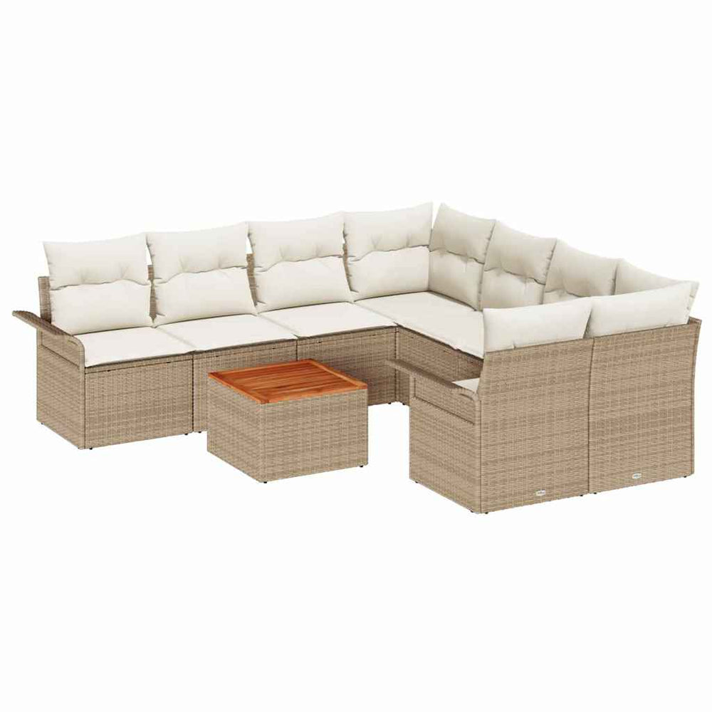 9 Piece Garden Sofa Set with Cushions Light Brown Poly Rattan Acacia