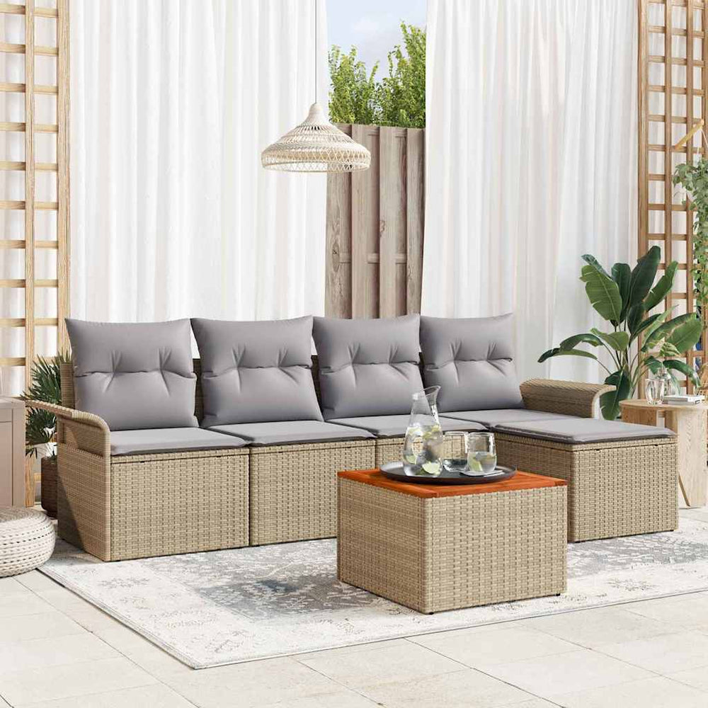 6 dalių sodo sofa rinkinys su pagalvėlėmis Smėlio Poli Ratanas Akacijos