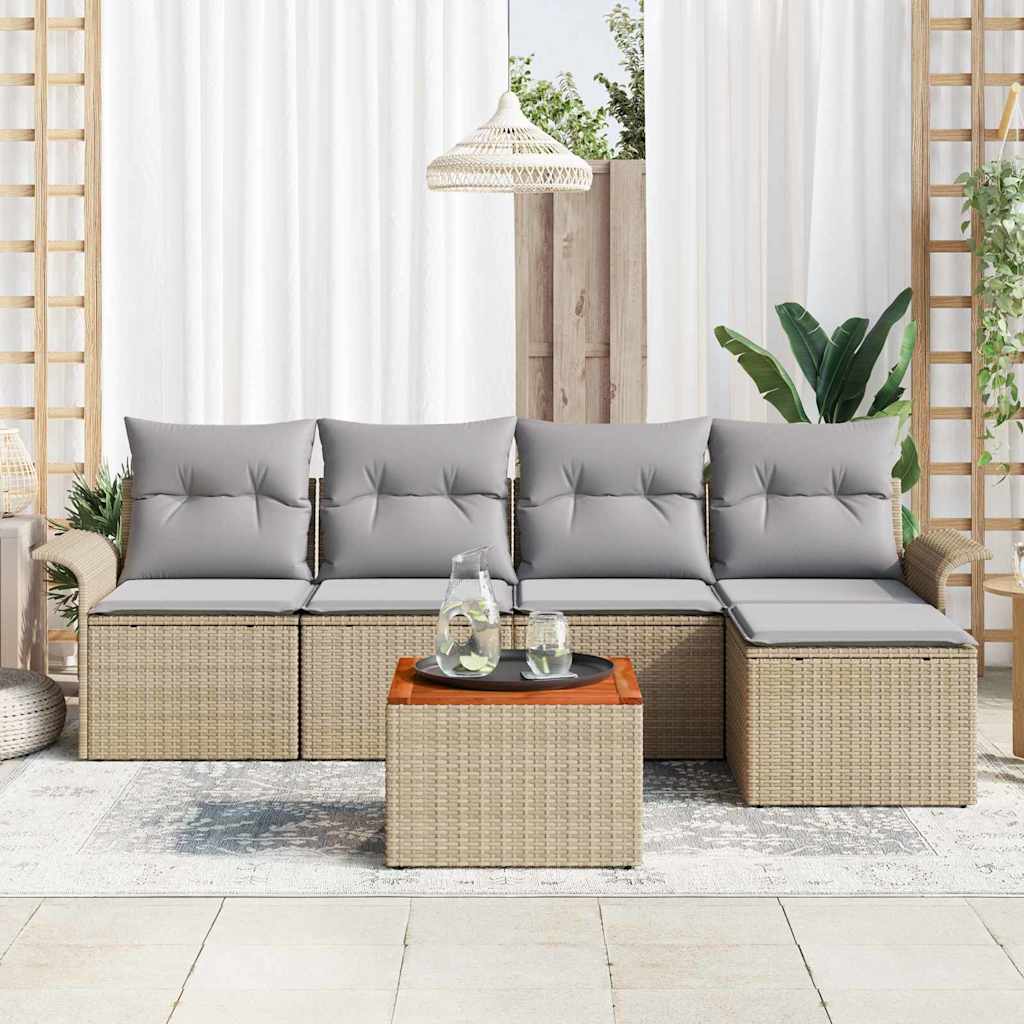 6 dalių sodo sofa rinkinys su pagalvėlėmis Smėlio Poli Ratanas Akacijos