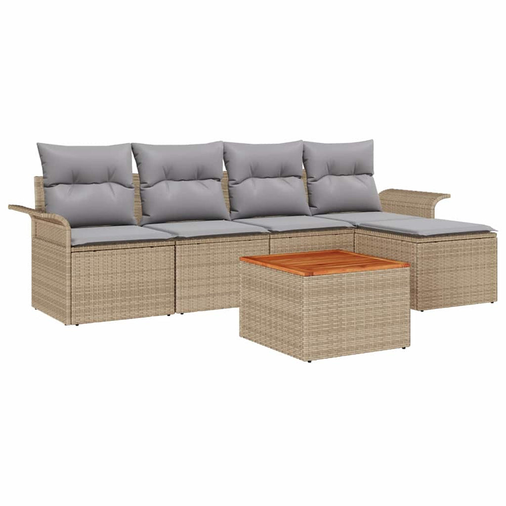 6 dalių sodo sofa rinkinys su pagalvėlėmis Smėlio Poli Ratanas Akacijos