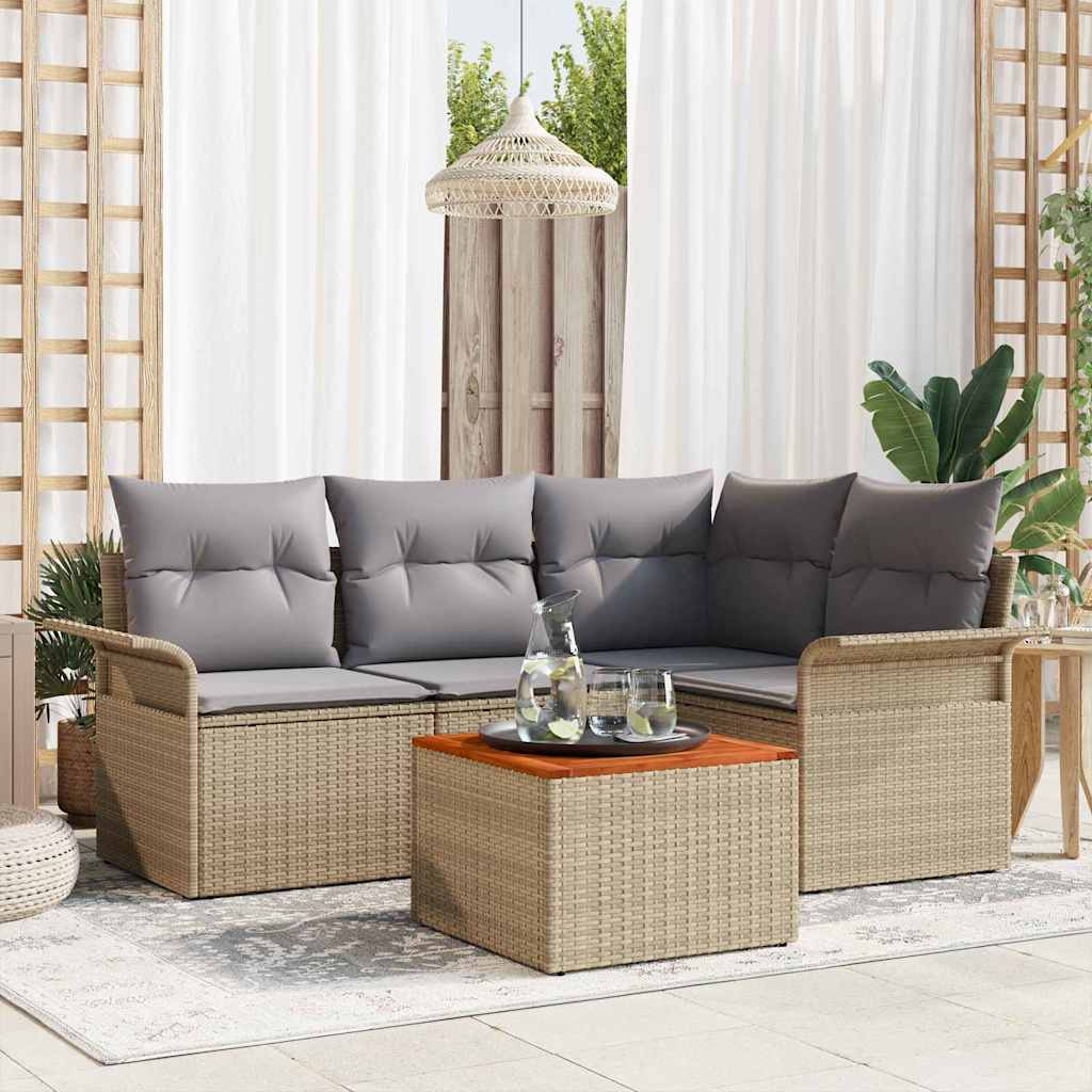 Garden Sofa Set 5 pcs Beige and Light Grey Poly Rattan